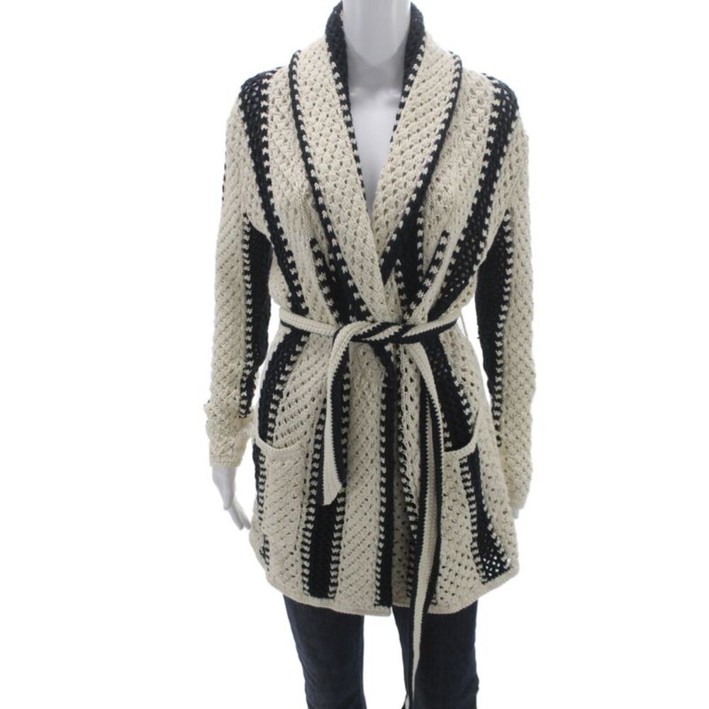 Polo Ralph Lauren Womens Ivory Striped Linen Longsleeve Cardigan Size 2XS